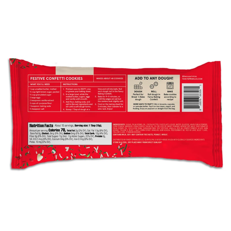 Fancy Sprinkles Limited Edition Holiday Baking Confetti Sprinkles and Chocolate Pieces, Candy-Coated Chocolatey Morsels, Christmas Tree Pieces, Vanilla Chips 8 oz Bag (2 Pack) - Image 3